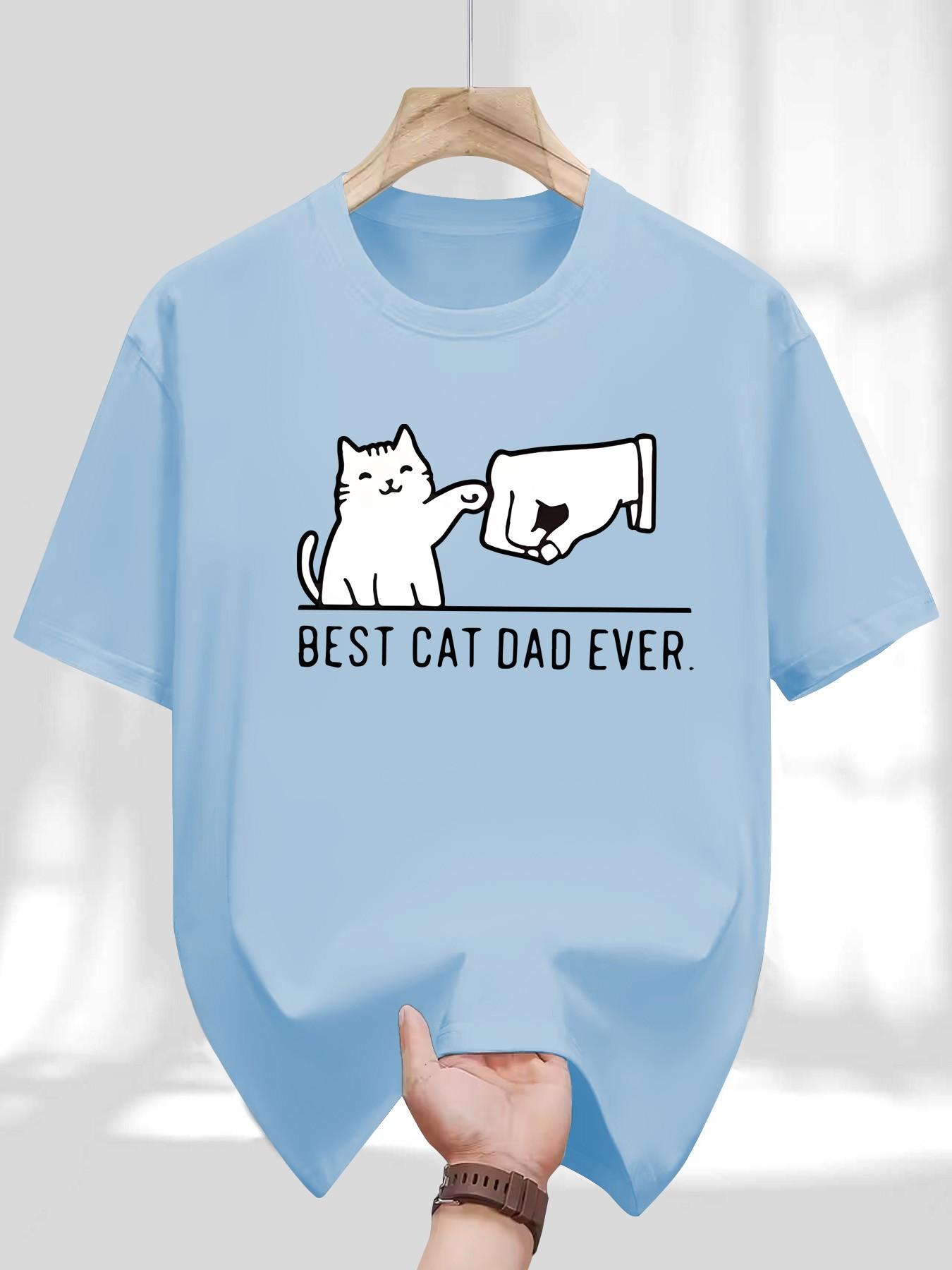 Men's Round Neck T-Shirt, Retro Slim-Fit Long Sleeve, Letter Geometric Print, Casual Daily Wear, Perfect Gift for Cat Lovers