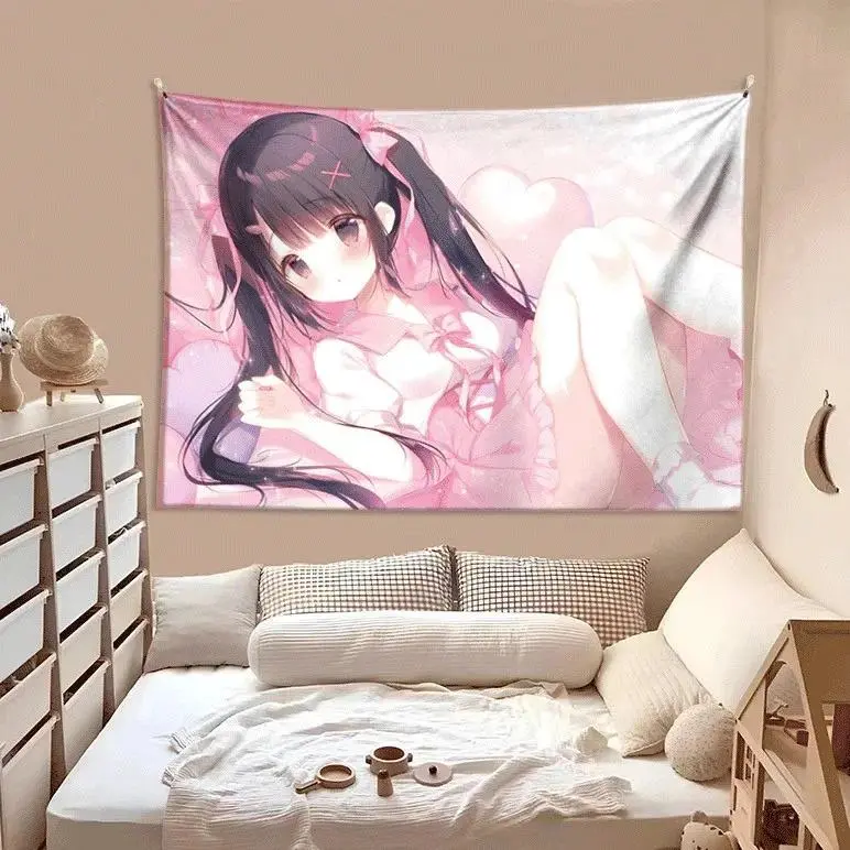 3×4 tiktok viral tapestry VIKAMA Kawaii Pink Anime Girl Tapestry Double Ponytail Aesthetic Wall Hanging for Bedroom Y2K Room Decor