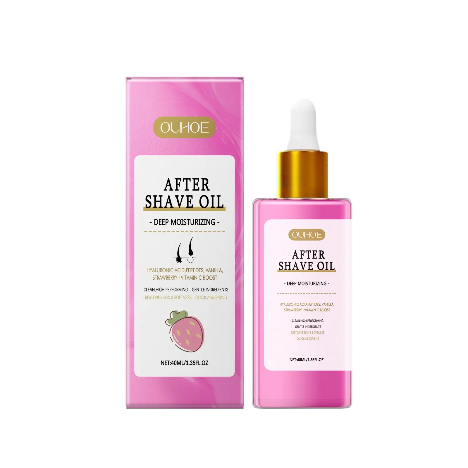 Ouhoe Strawberry Scented Post-Shave Care Oil, Gentle Moisturizing and Nourishing, Smooth and Soft Skin, Ideal for After Shaving