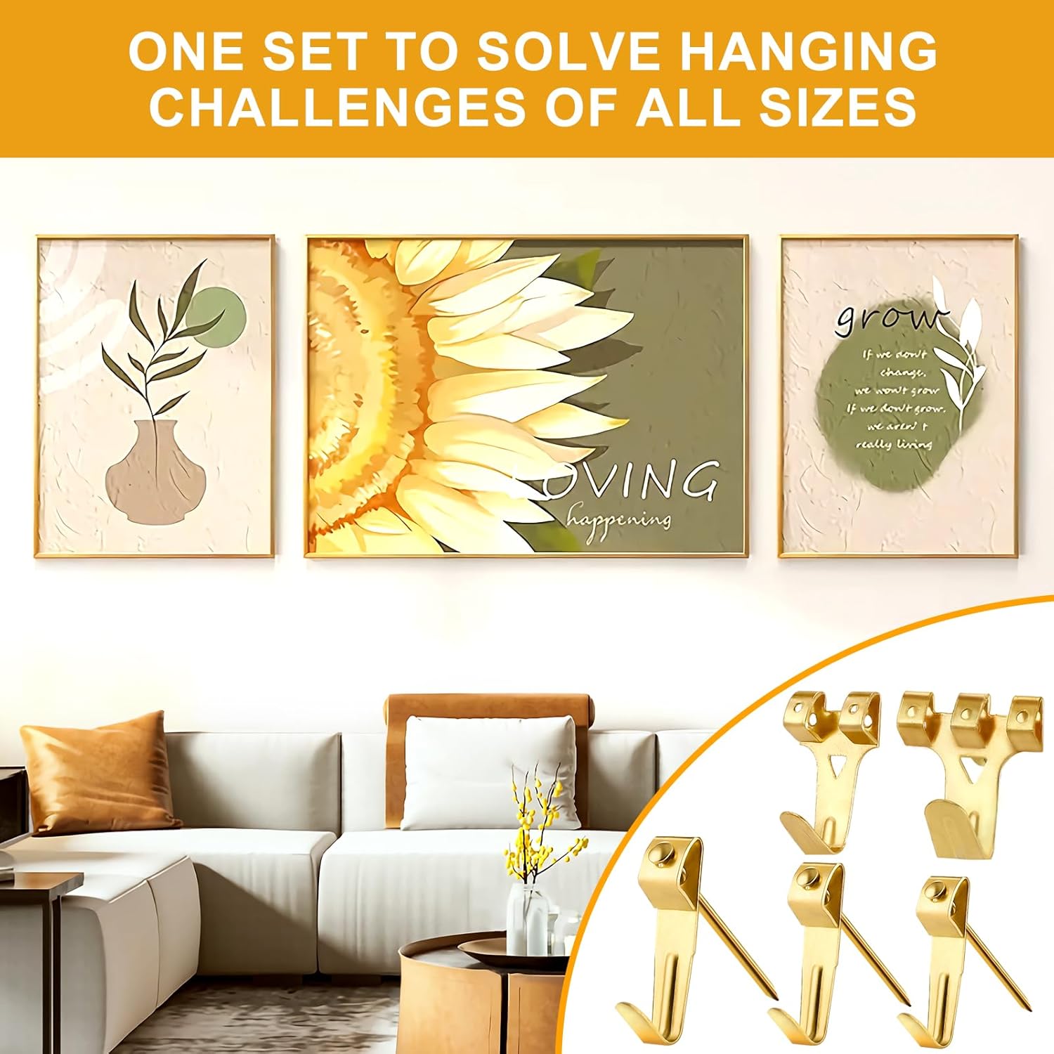 303Pcs Picture Hanging Kit, Picture Hangers Assorted Kit with Heavy Duty Picture Hanging Hooks/Hardware Nails/Sawtooth/Wire/D Rings/Level, Metal Picture Wall Hooks for Frame Canvas Mounting