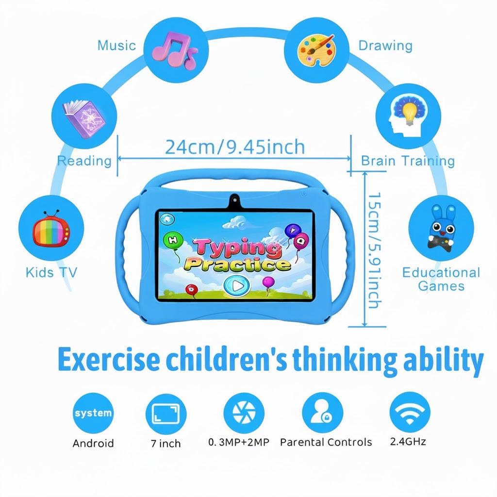 Educational Tablet,7-inch Kids Tablet with Three-Handle Shockproof Case |     Android Learning Tablet for Toddlers |     Parental Control, Dual Camera, WiFi |     Best Gift for Children Eye Protection