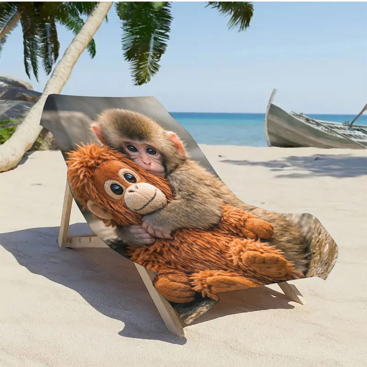 Small Monkey Beach Towel, Summer Home Decor, Perfect for Travel, Yoga, Camping, Swimming, Vacation Essential Gift, Pool Towel Camp