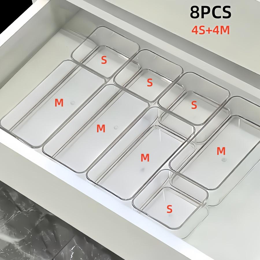 8 Piece Transparent Makeup Organizer Set, Cosmetics Organizer Storage, Beauty Organizer, Cosmetic Storage, Drawer Dividers & Desktop Storage Boxes, Clear Storage Box, Multi Grids Organizer, Divided Compartments, Durable Plastic Organizers