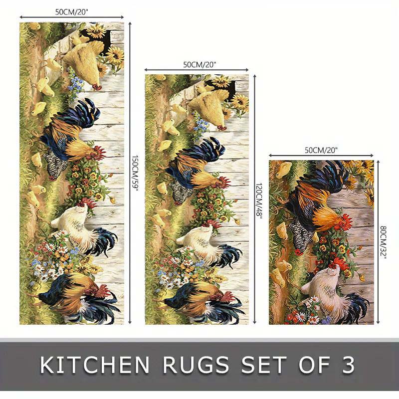 Easter Kitchen Mat Set 2pcs/3pcs, Farmhouse Kitchen Rug, Absorbent Lightweight Washable, Spring Home Decor, Easter Garden Rooster Pattern, Ideal Gift