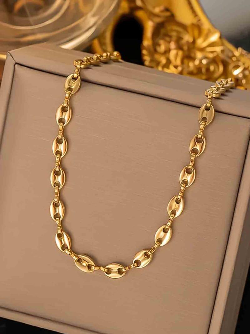 Women's Stainless Steel Chain Necklace & Bracelet Set, Fashionable Elegant Daily Wear Jewelry, Versatile Party Accessory