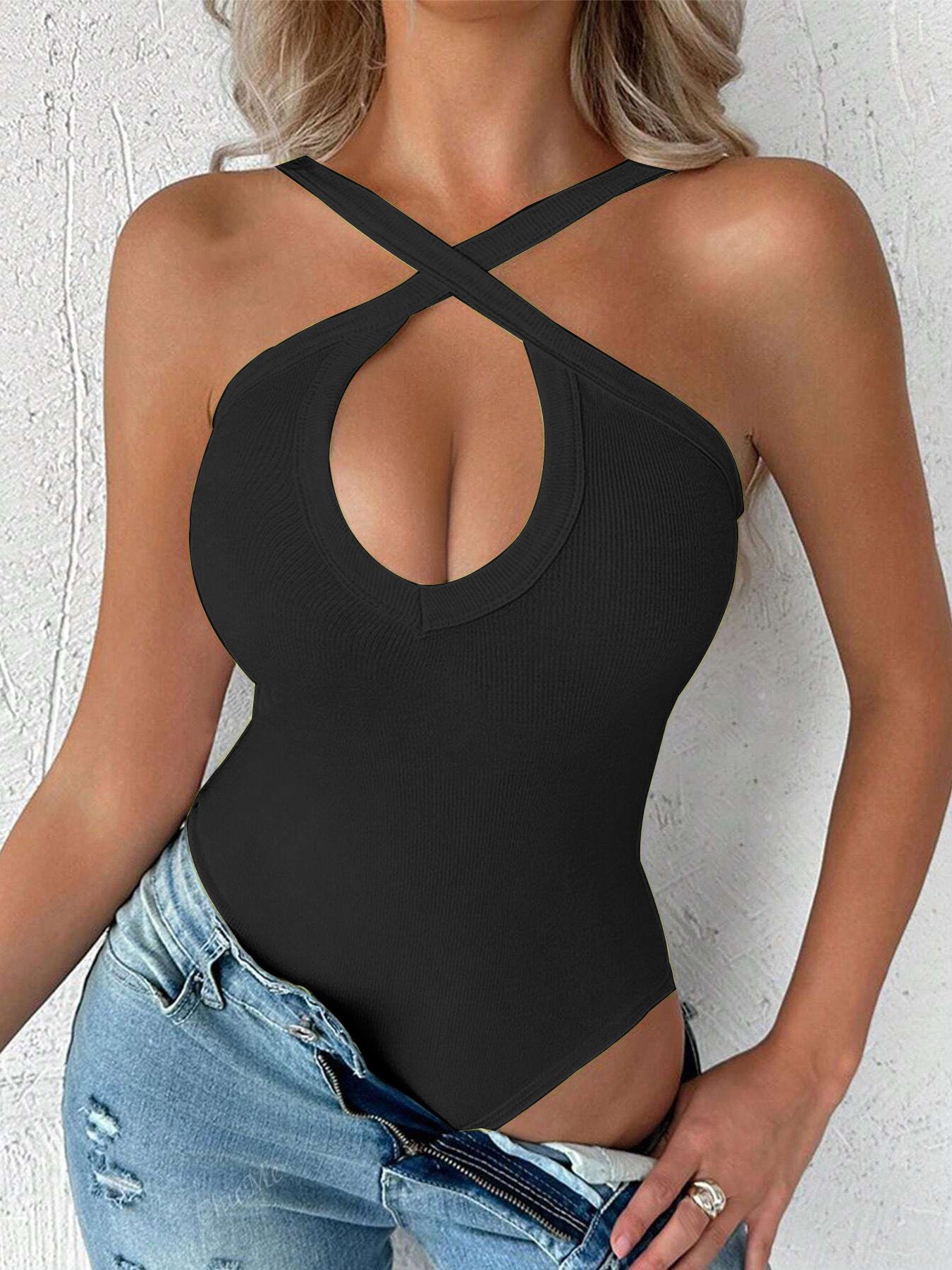 European and American women's fashion cross-neck halter jumpsuit, new summer style, sexy low-neck slim-fit inner camisole jumpsuit