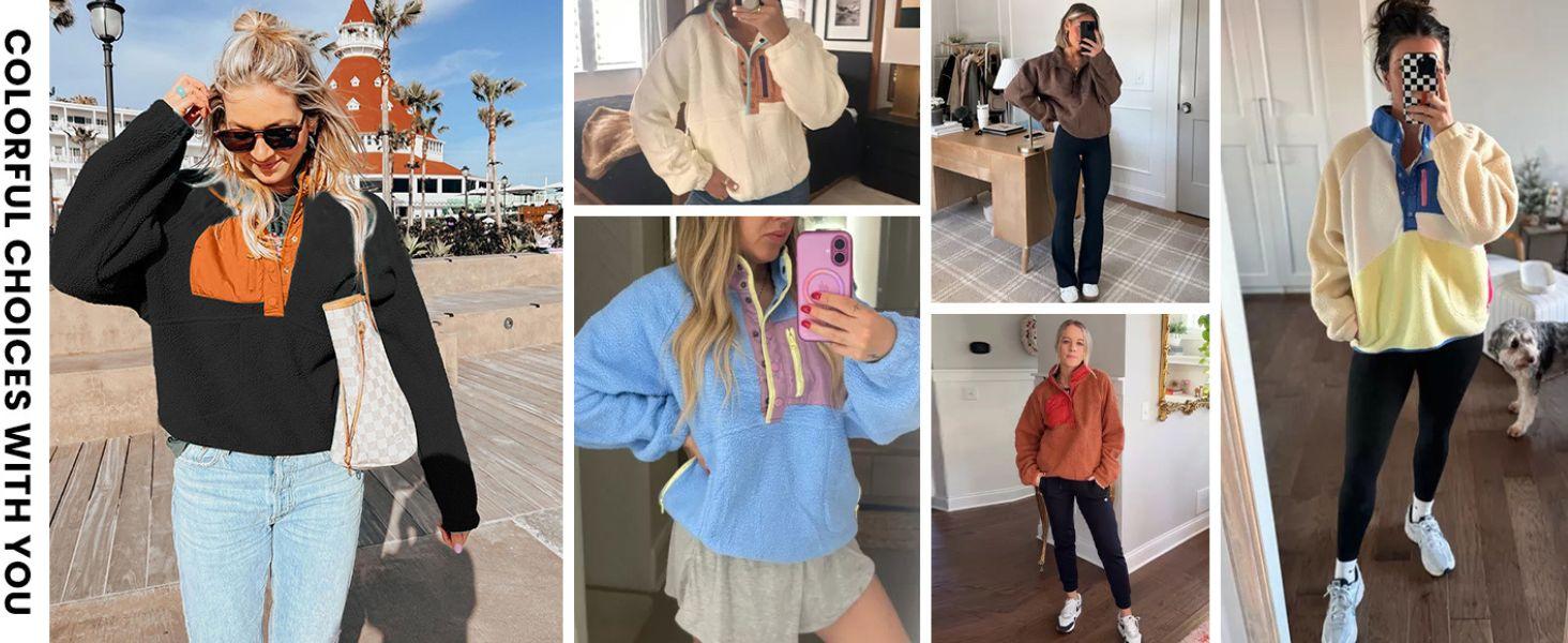 Fleece Pullover Jacket for Women Cropped Fall Winter Fuzzy Sherpa Jacket Sweatshirt Coat 2026 Spring with Pockets Womenswear SpringStatements