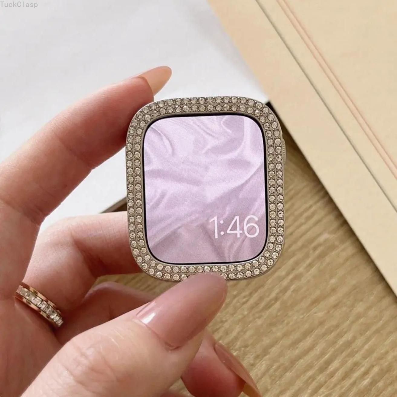 Shiny Rhinestone Hollow‑Out Protective Case for Apple Watch, Fits 38‑49mm Series Ultra SE 10 9 8 7 6 5 4 3 2 1, Sparkling Stylish Smartwatch Protector for Men Women