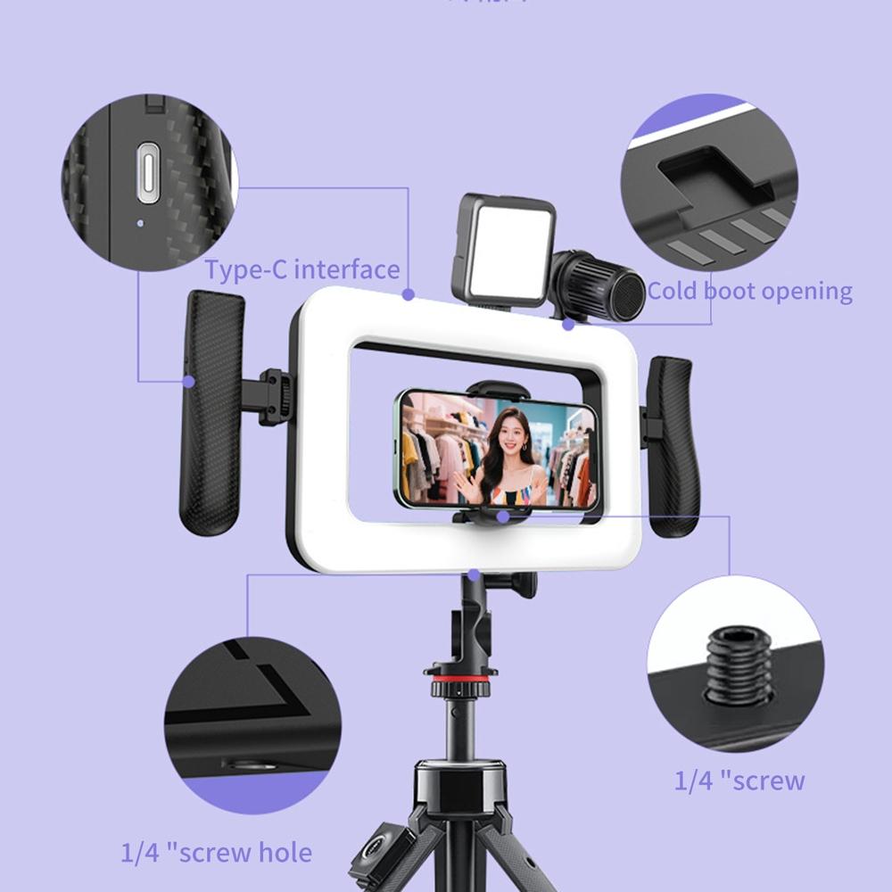 Handheld Multifunctional Circular Fill Light with Handle, Built in Wireless Remote Control, 3600mah Rechargeable Battery, Three Color Temperatures, Portable Selfie Lamp, Phone Accessories, Gift