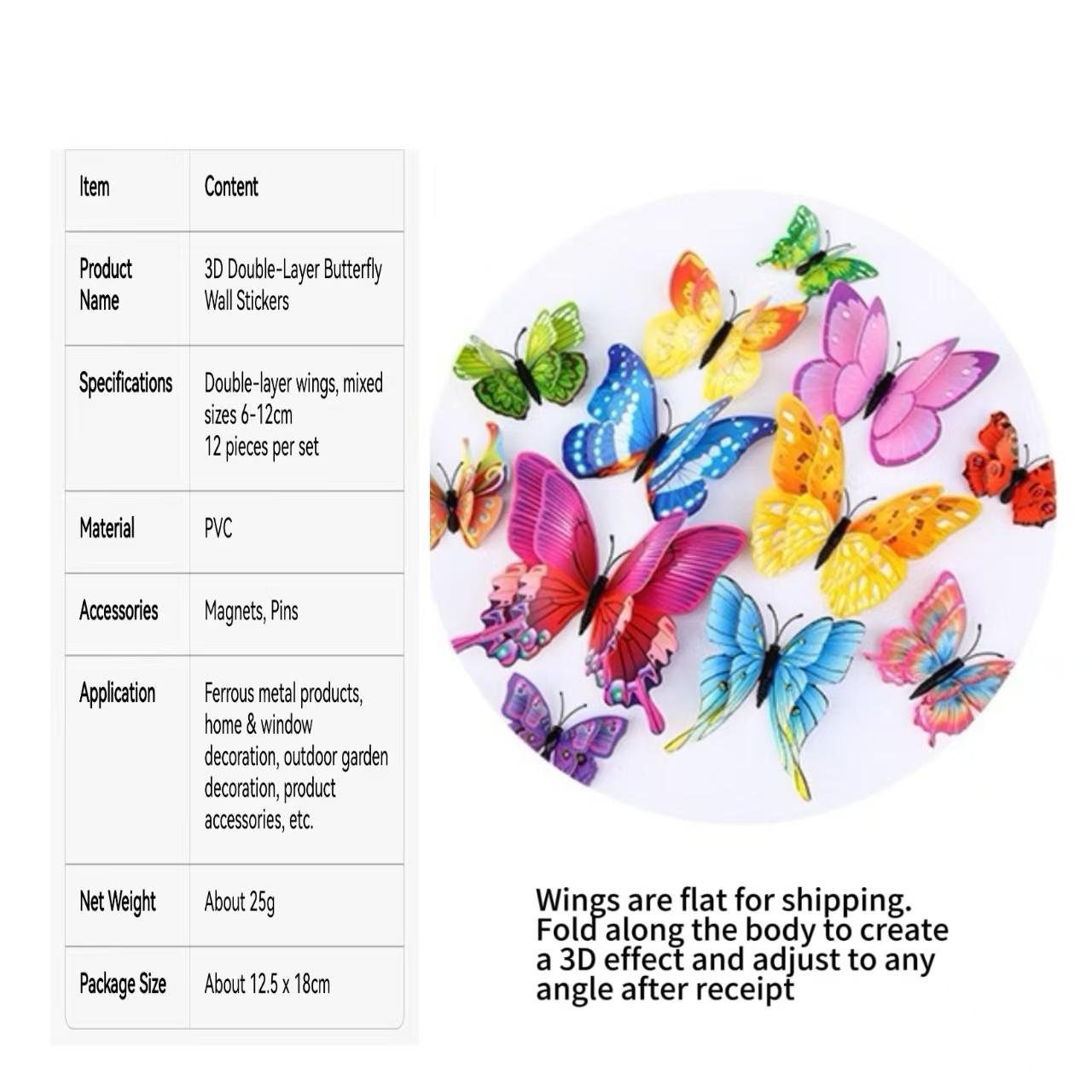 3D Realistic Plastic Butterfly Wall Stickers Set of 12, Living Room Decorative Wall Decals, Creative Refrigerator Magnets