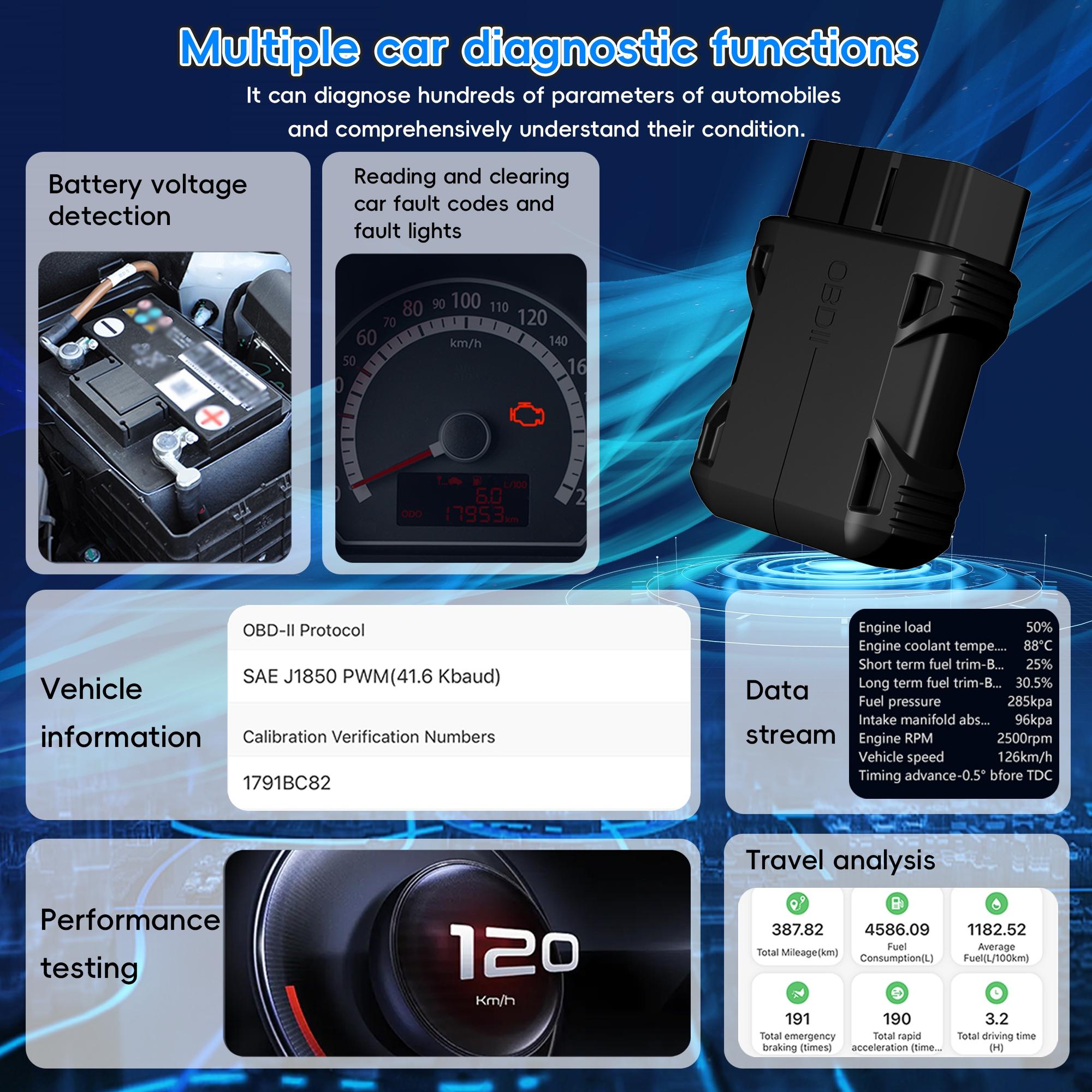 Obd2 Scanner Bluetooth-compatible Wireless 5.0 Adapter, Car Diagnostic Tool Reader, Engine Fault Code Reader, Real-Time Data Monitoring