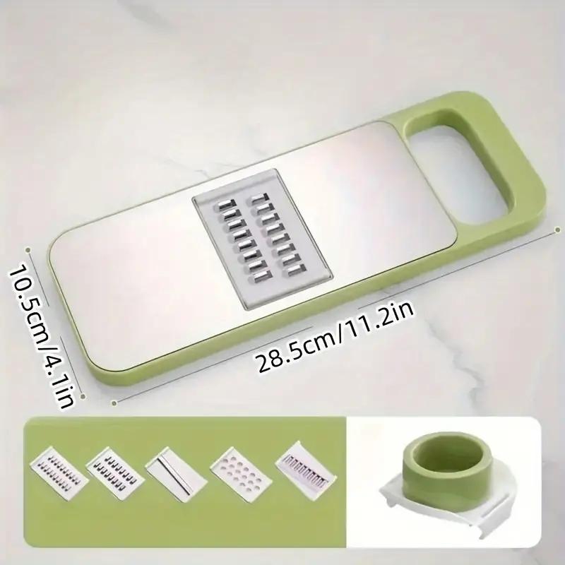 Multifunctional kitchen vegetable cutter. Its design meets the needs of shredding, slicing, grating, etc. It is made of healthy materials, with sharp cutting edges, and is easy to operate and clean.