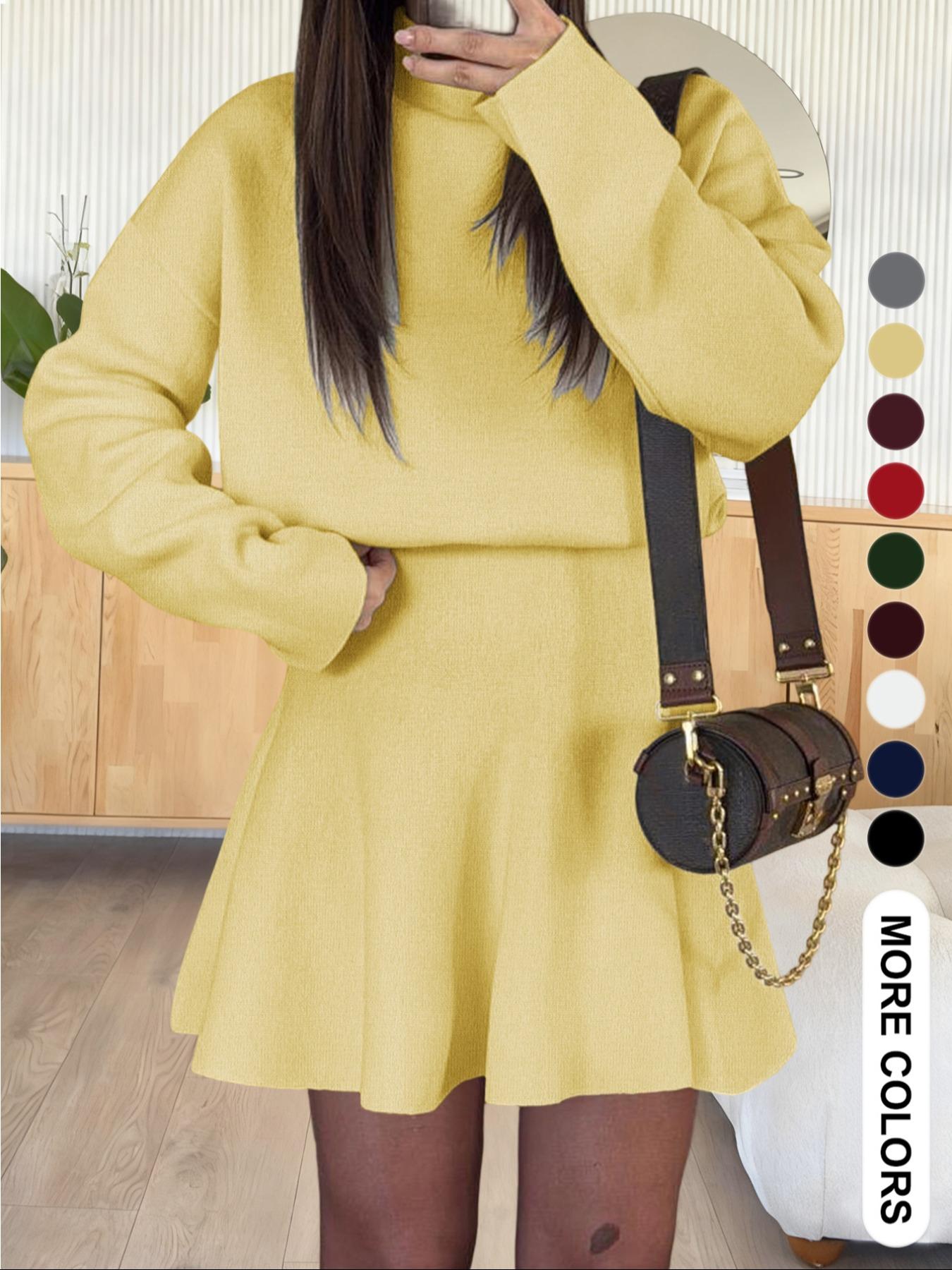 Women's Casual Mock Neck Sweater Dress, Fall/Winter Long Sleeve Solid Relaxed Fit Knit Dress