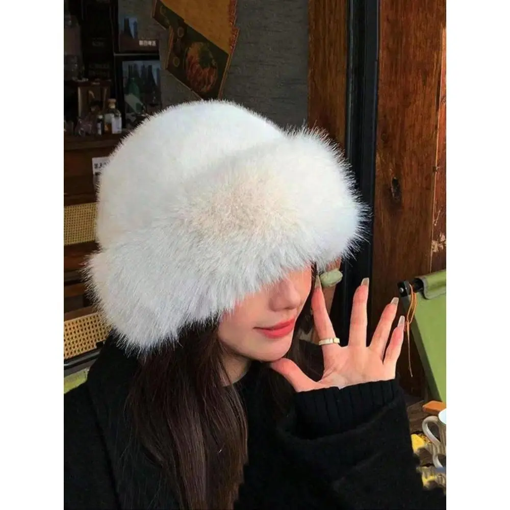 Women's Oversized Solid Color Faux Fur Bucket Hat - Warm Cozy Fall Winter Casual Headwear for Daily Outdoor Use, Oversized Hat