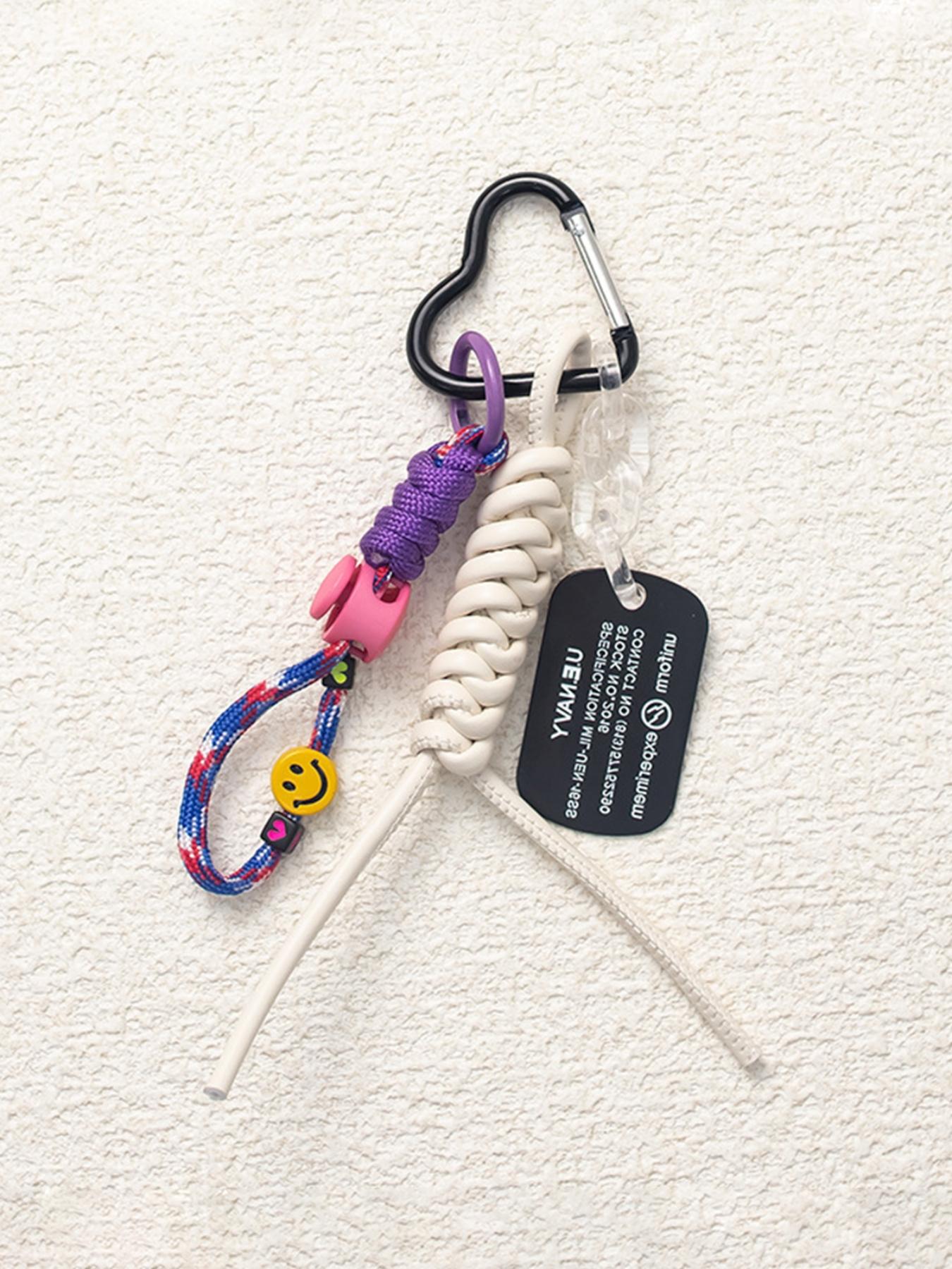 Tennis Woven Bag Charm Keychain, Cute Smiley Face Handbag Pendant, Aesthetic Heart Carabiner Key Ring, Sporty Bag Decor, Perfect Birthday Christmas Gift for Tennis Lovers Women Girls, Trendy Phone Charm for Backpack Tote