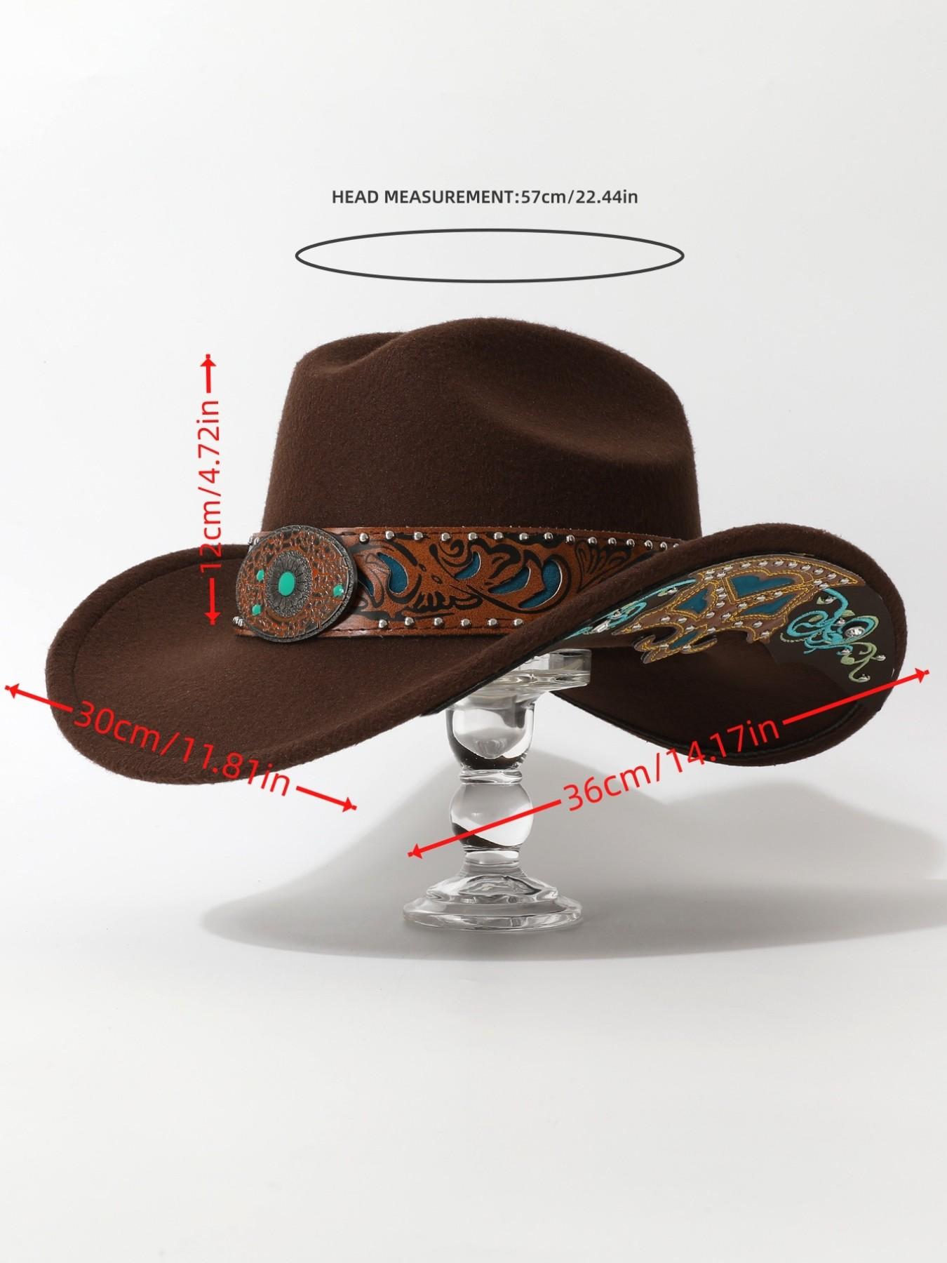 Women's Ethnic Style Cowboy Hat, Cowgirl Hats, Buckle Design Embroidery Brim Patch Decorative Dress Up Hat, Party Western Theme Event Accessory