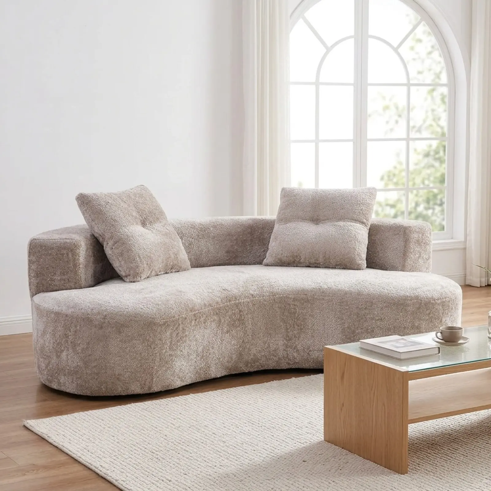 Ultra-Soft Extra-Large Round Lounge Chair - Boucle Deep-Seat Snooze Sofa, No-Assembly Indoor Leisure Furniture for Living Room, Bedroom