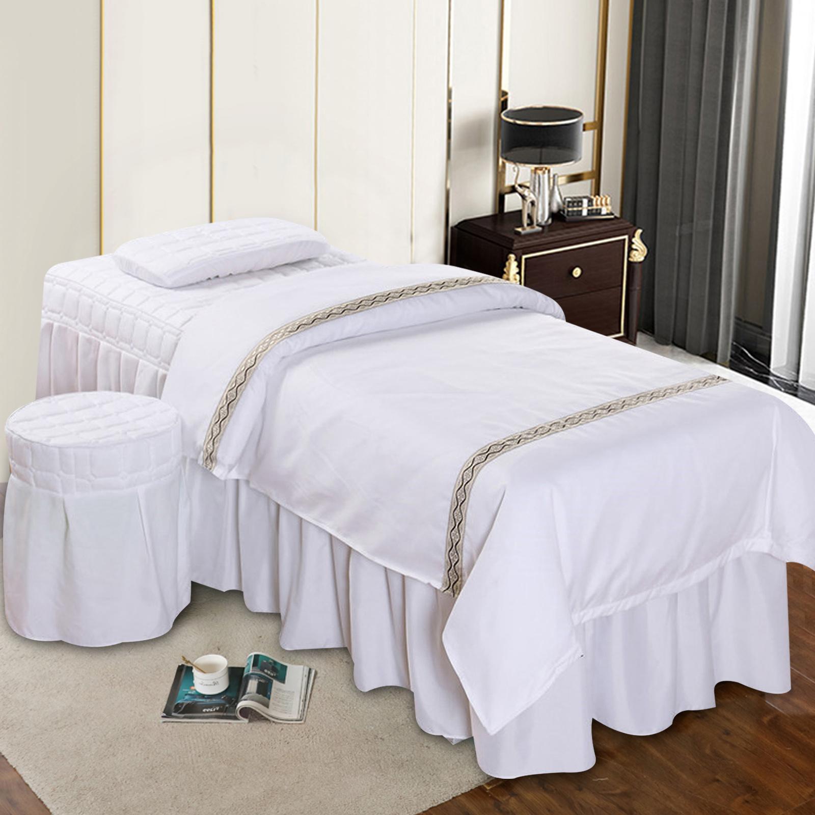 Spa Massage Bedding Set Professional Salon Bed Skirt Quilt Cover Pillow Stool Covers Soft Polyester Salon Bedding Beauty Salon Supplies Complete Set