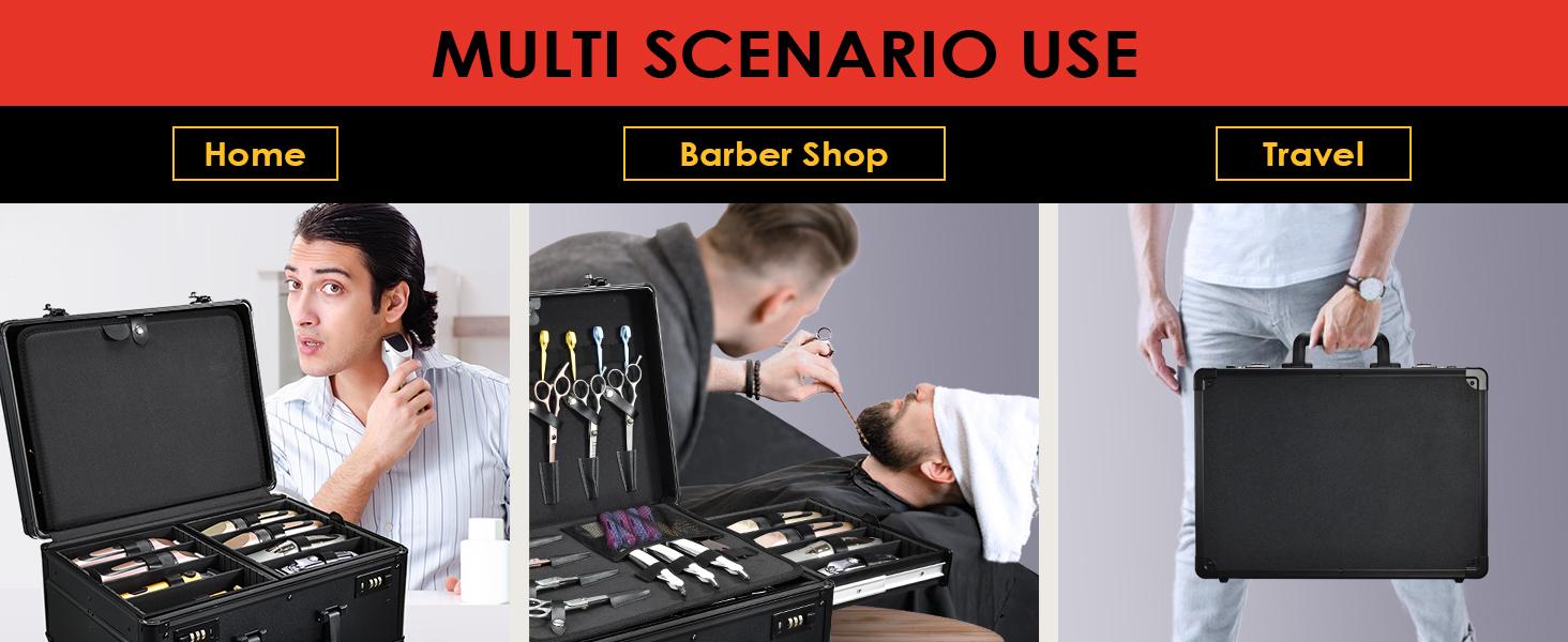 Barber Case with Clippers Sliding Tray, Profesional Barbers Briefcase Tool Case, Barber Cases for Clippers and Supplies, Hair Scissors Trimmer Organizer, Salon Grooming Hard Travel Suitcase