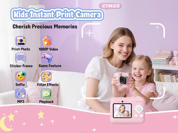 Instant Print Camera for Kids, HD Digital Camera, Christmas Birthday Gifts for Kids, Portable Toy Camera with 32GB SD Card & 3 Rolls Printing Paper,