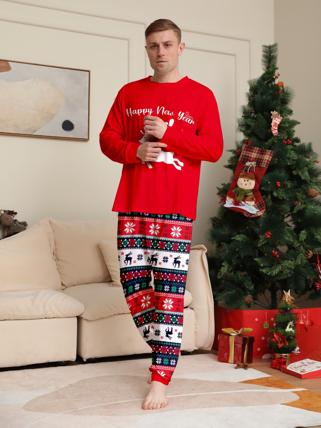 Christmas EIk Famly Matching Pajamas Set 4 Pcs Long Sleve Rd Xmas Printed Sofit Warm Loungeweas Holiday Family Sleepwear for Men Women Kids Chistmas Gif Outft