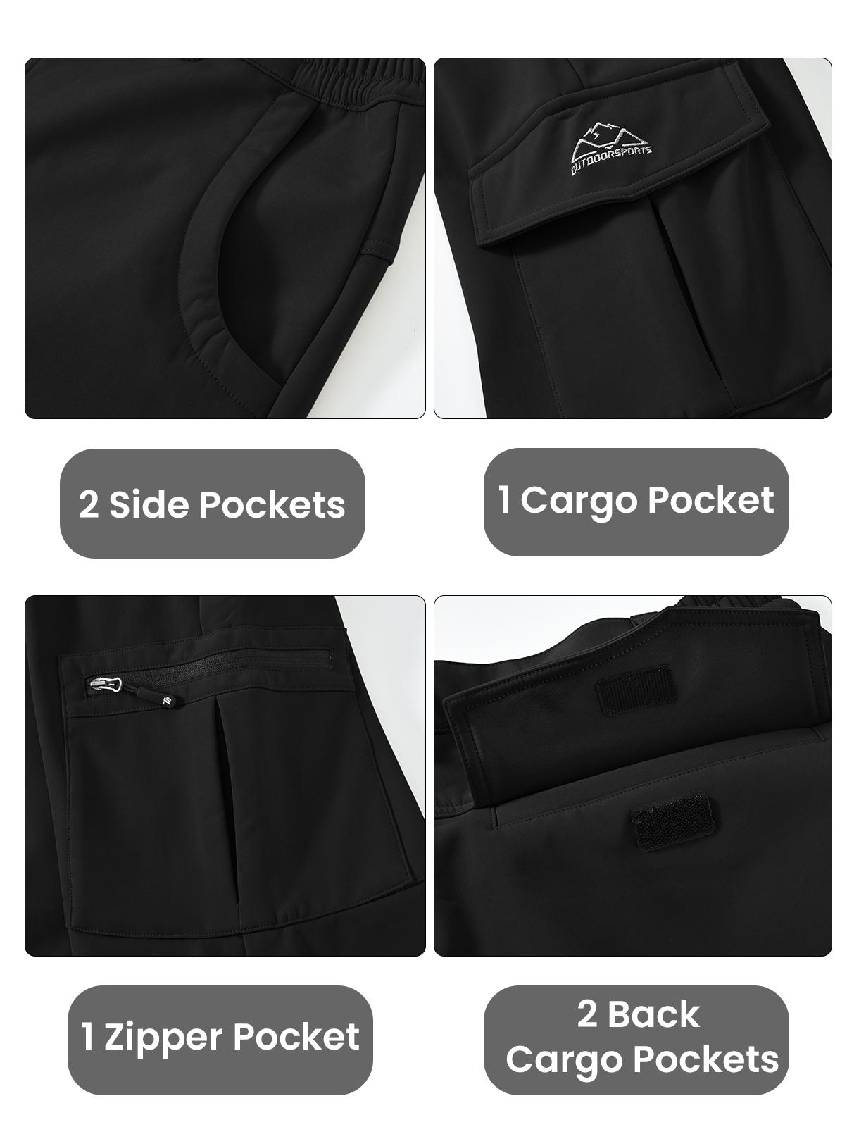 TBMPOY Men's Cargo Hiking Pants Fleece Lined Waterproof Windproof Snow Ski Insulated Pant with 6 Pockets