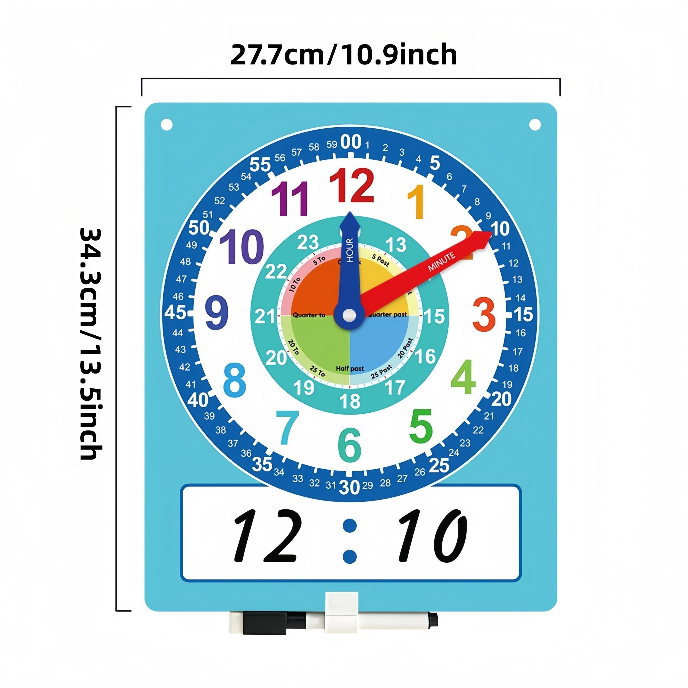 Teaching Clock Teaching Aid, Time Recognition Learning Teacher Tool, Includes Erasable Pen, Suitable for Daily Home Classroom Study, Math Learning Tools, Visual Learning Tools, Learning Materials