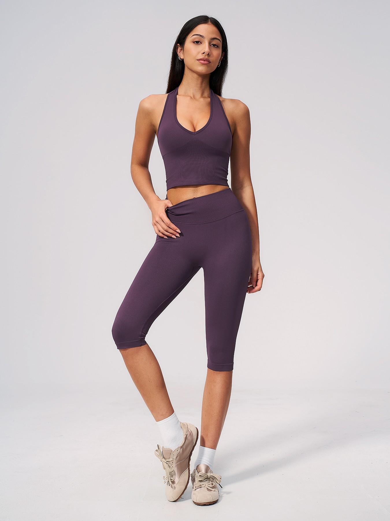 Women's New Ribbed Yoga Set, Shockproof High Stretch Activewear, Tummy Control Butt Lifter Tight Workout Outfit for Running, Training and Fitness, Seamless Yoga Sportswear