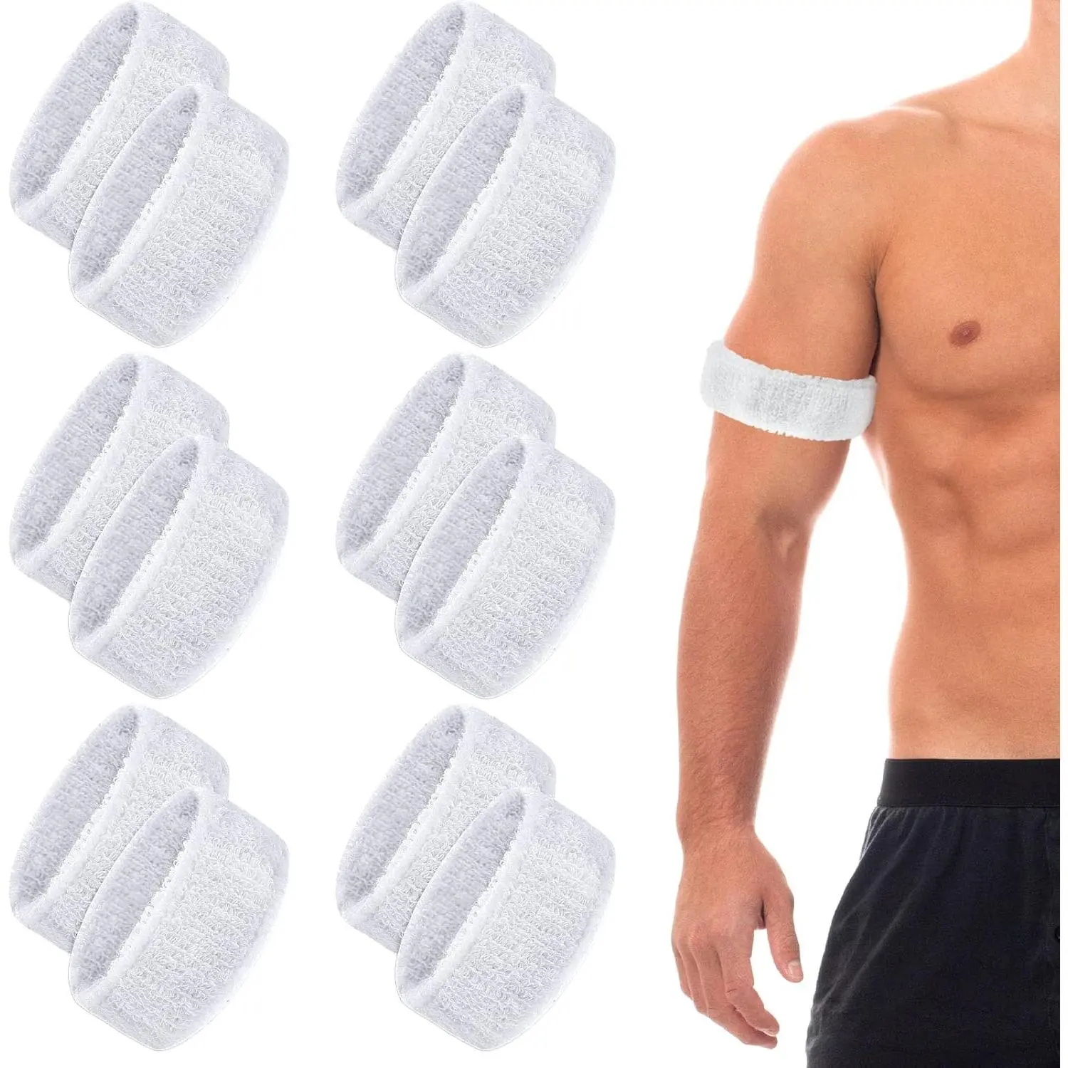 12 Pieces Bicep Bands for Men, Arm Sweatbands, Sports Armbands for Football, Basketball & Running, Soft Stretchy Sweat Absorbing, 1 Inch