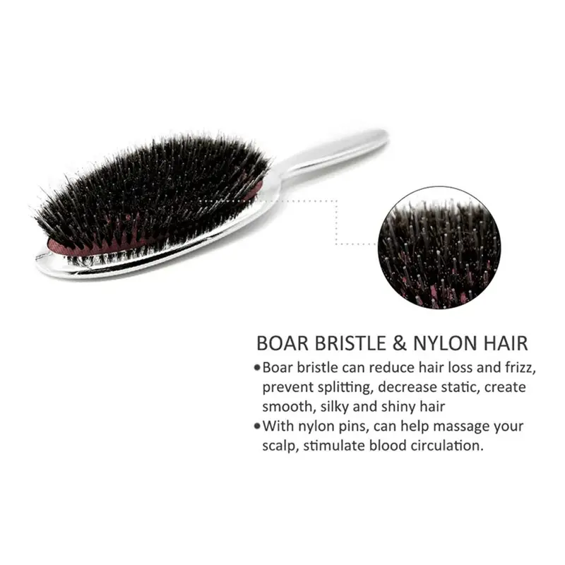 Luxury Gold & Silver Boar Bristle Paddle Hair Brush, Paddle Brushes, Oval Anti-Static Hair Comb, Anti Static Hairbrush, Scalp Massage Brush, Hairdressing Tool, Salon Styling Brush, Volumizing Brush, Volumizer Brush, Volume Brush, Hair Styling Tools