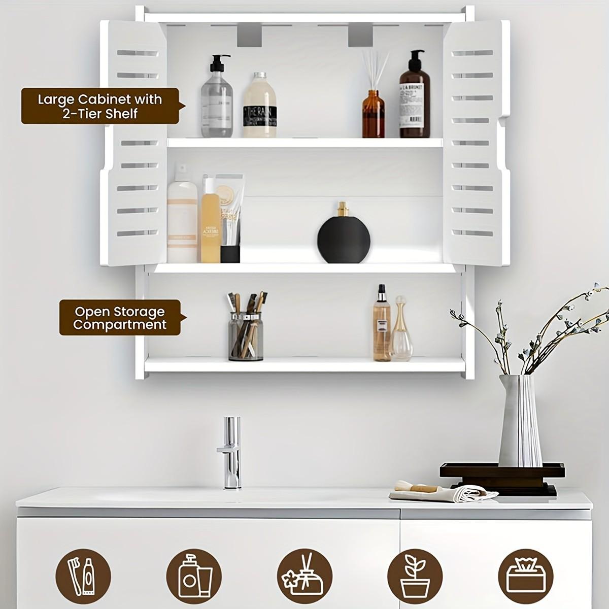 Three-Tier Double Door Bathroom Storage Rack, Wall-Mounted Multi-Functional Cabinet, Suitable for Bathroom/kitchen/office, Three-Layer Design