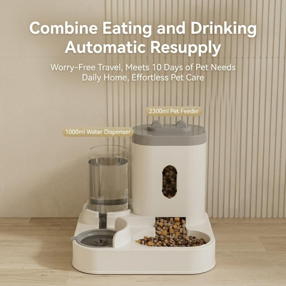 Cute 2-in-1 Automatic Cat Feeder & Water Dispenser  Portion Control Pet Bowl