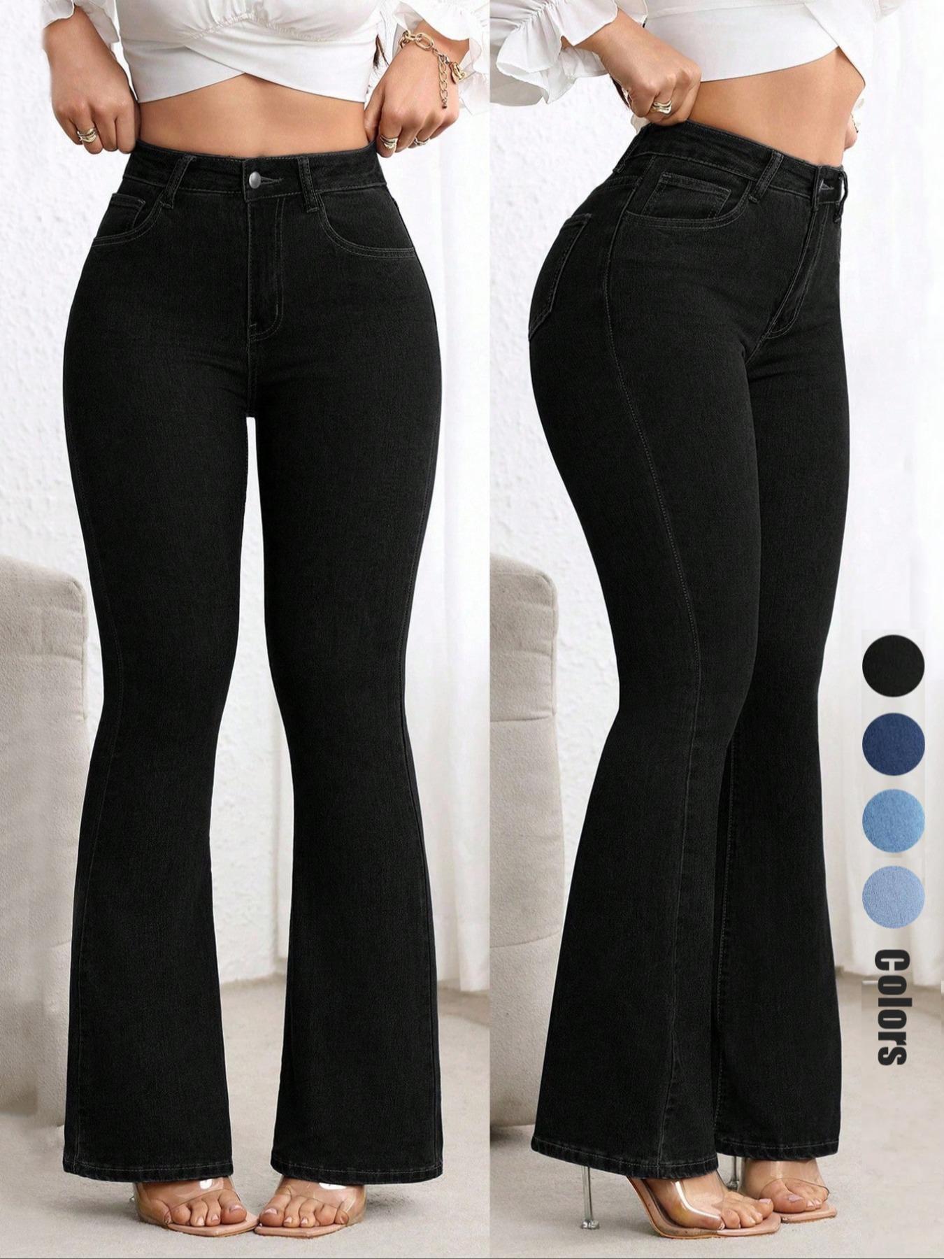 Women's Slim Fit Elastic Flare Pants, Womenswear, Multi-Color, Fashionable Elegant Comfort Design, Casual Wear, All Seasons, High Waist, Button Frontbootcut jeans