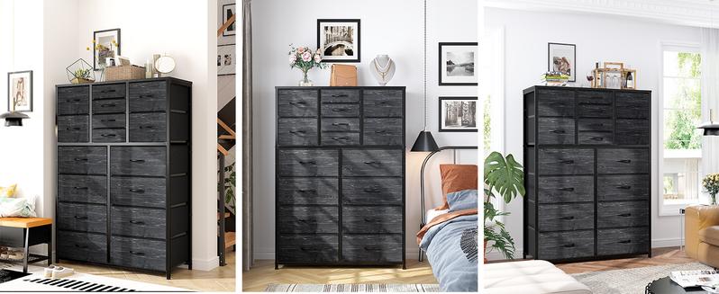 【Spring Refresh】Raybee Furniture 16 Drawer Dresser, Tall Fabric Storage Organizer with Sturdy Metal Frame and Wooden Top, Large Capacity& Space Saving Storage Organizer Unit, Modern Chest of Drawers for Bedroom Closet Entryway, Easy to Assemble & Clean
