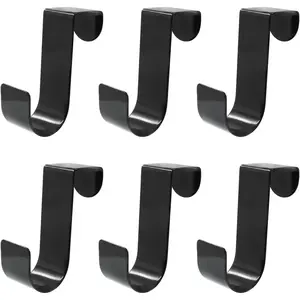6 Pack Over The Cabinet Door Hook, Metal Single Over Door Hooks Hanger Hook for Hanging Stocking Clothes Towels (Black)