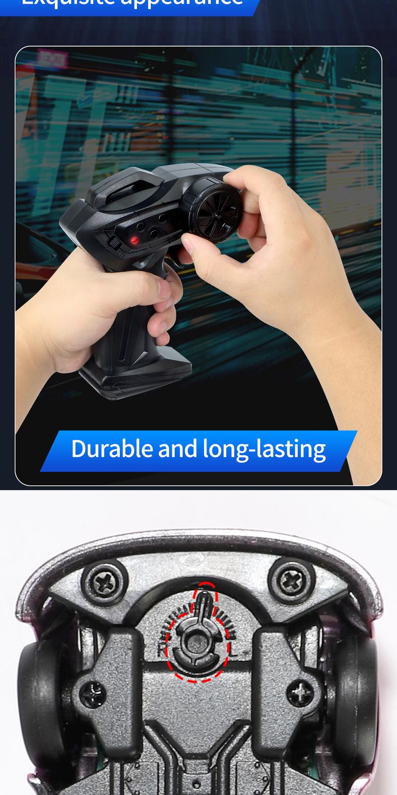 Hotfree 1/64 Mini RC Drift Car, 4WD High-Speed Full-Proportional Remote Control Sports Car with Steering Servo, LED Lights, USB Rechargeable, Desktop Entertainment Toy, Fun Birthday Christmas Gift for Kids Boys Portable Exquisite Details