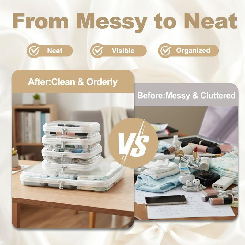 Piqola Clear Organizer Storage Box, Hard Zipper Case, PVC Plastic, Portable Travel Organizer, Makeup Jewelry Toy Storage, High Transparency