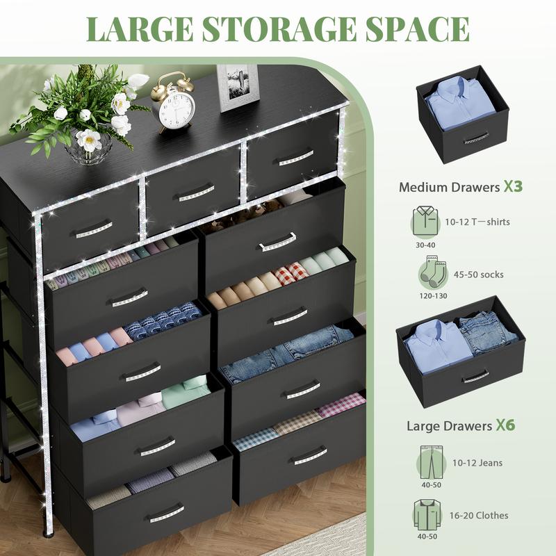 【Prime Day】9 Drawer Dresser for Bedroom, Storage Organizer with 9 Drawers, Chest of Drawers with Fabric Bins, Sturdy Metal Frame, Wood Tabletop for Guest Room, Closet, Entryway, Nursery 【Prime Day】9 Drawer Dresser for Bedroom, Storage Organizer with 9 Drawers, Chest of Drawers with Fabric Bins, Sturdy Metal Frame, Wood Tabletop for Guest Room, Closet, Entryway, Nursery