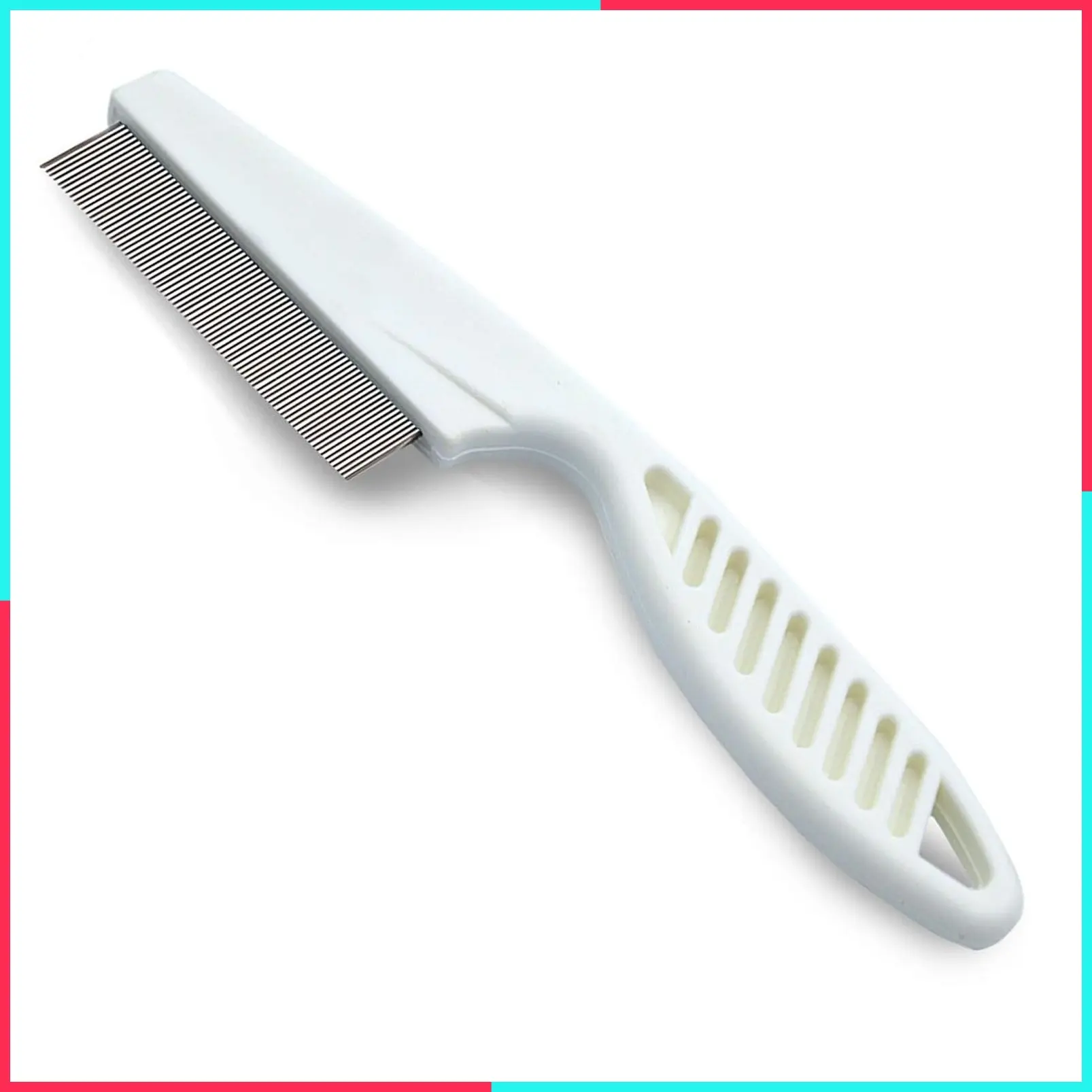 Detangling Pet Comb for Dogs, Cats, Ferrets, Anti-static Groomer Removes Tangles & Knots, Tear Stain Removal, Stainless Steel Pins with Rounded & Smooth Ends, White Non-slip Grip Handle, 7.4"