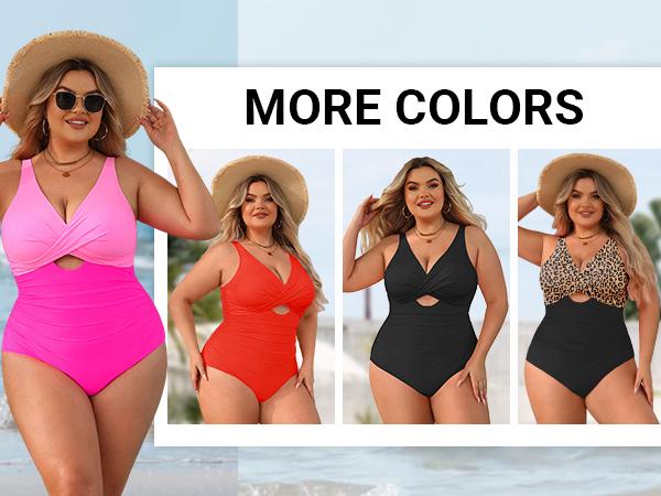 Aqua Eve Women Plus Size One Piece Swimsuits V Neck Tummy Control Bathing Suits Cut Out Swimwear Solid Black 14W