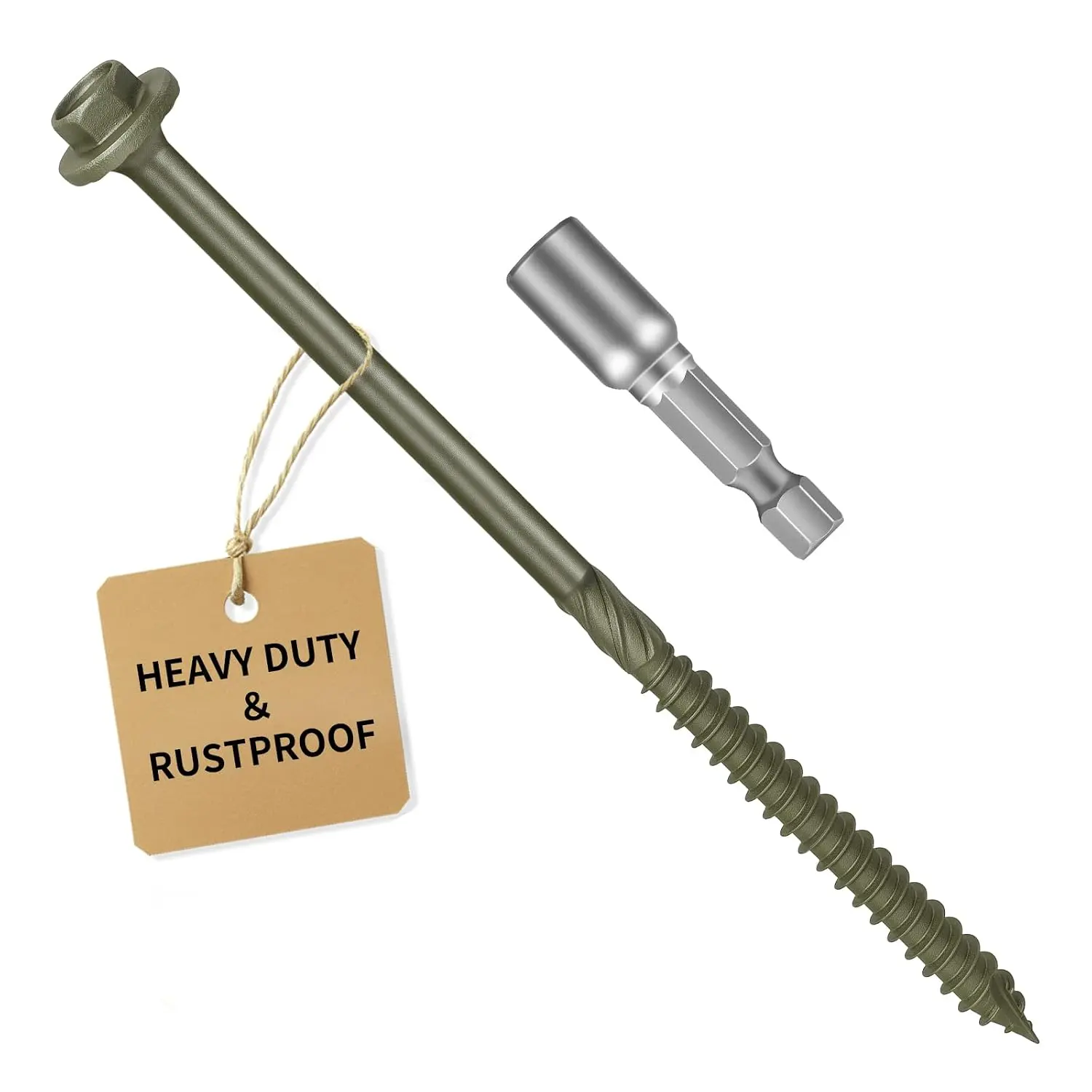 Timber Screws #14 x 6 inch, Heavy Duty  Screws with Hex Socket, Green Outdoor Lag Screws for Deck, Fence, Garden Self-Tapping, Rust-Resistant Coated, Sample Pack 14 count