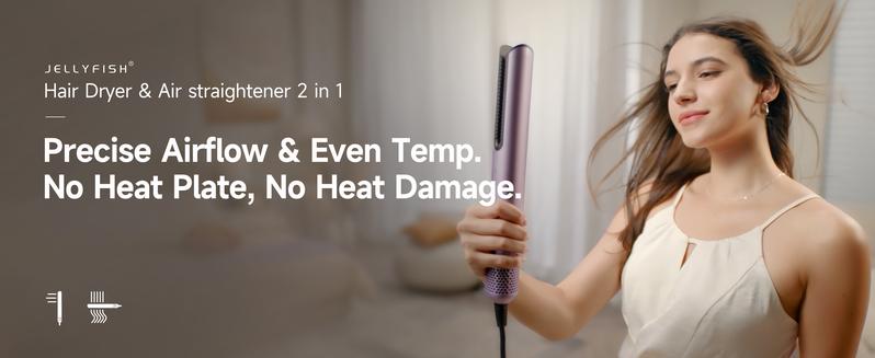 JELLYFISH AGD100 Air Gap Dryer 1400W Hair Straightener  | Clamp-Free Zero Touch No Damage 2-in-1 Dry & Straightening Tool | 1400W High-Speed Professional  Salon Air Gap Hairdryer | 2 Speeds 4 Temps 1.1lb Lightweight for Home Travel
