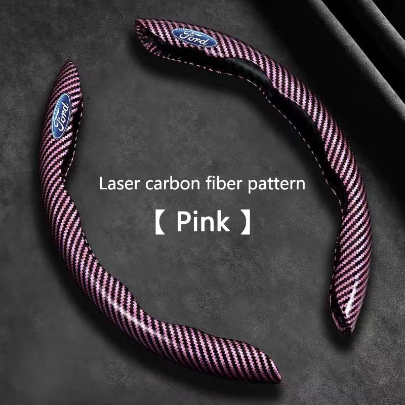Carbon Fiber Car Logo Steering Wheel Covers, Decorative for Ford Fiesta Focus Mustang Ranger Mondeo Kugo Ecosport, Auto Accessories