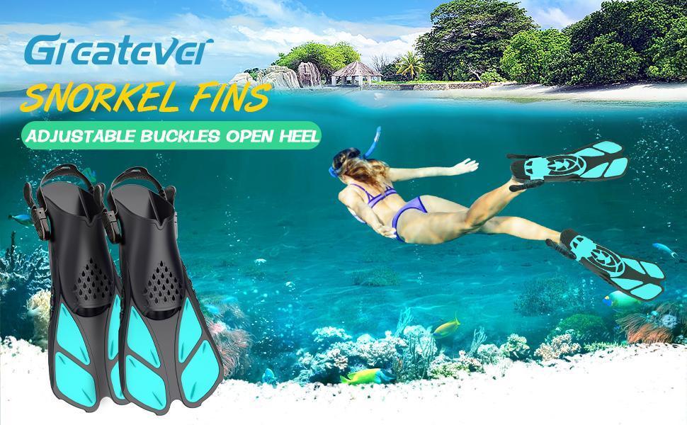 Greatever Adjustable Snorkel Fins - Open Heel Short Swim Flippers for Adults, Perfect for Travel, Snorkeling, Diving, and Swimming Greatever Adjustable Snorkel Fins - Open Heel Short Swim Flippers for Adults, Perfect for Travel, Snorkeling, Diving, and Swimming