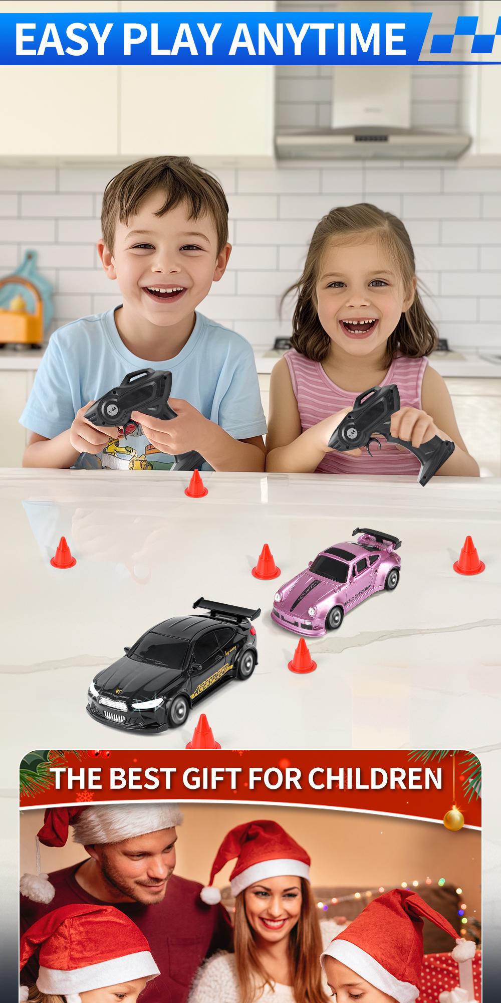 Hotfree 1/64 Mini RC Drift Car, 4WD High-Speed Full-Proportional Remote Control Sports Car with Steering Servo, LED Lights, USB Rechargeable, Desktop Entertainment Toy, Fun Birthday Christmas Gift for Kids Boys Portable Exquisite Details