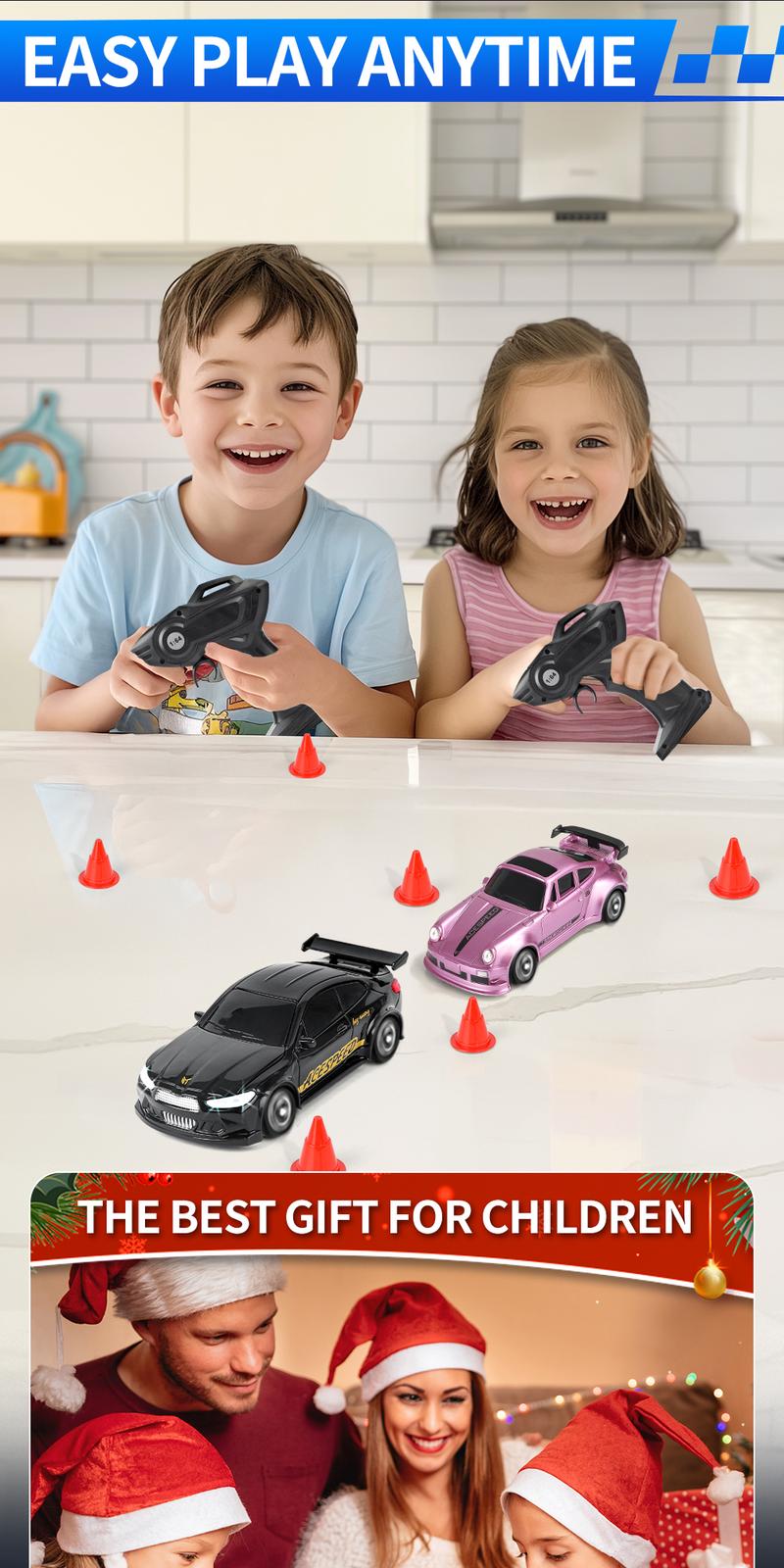 Hotfree 1/64 Mini RC Drift Car, 4WD High-Speed Full-Proportional Remote Control Sports Car with Steering Servo, LED Lights, USB Rechargeable, Desktop Entertainment Toy, Fun Birthday Christmas Gift for Kids Boys Portable Exquisite Details