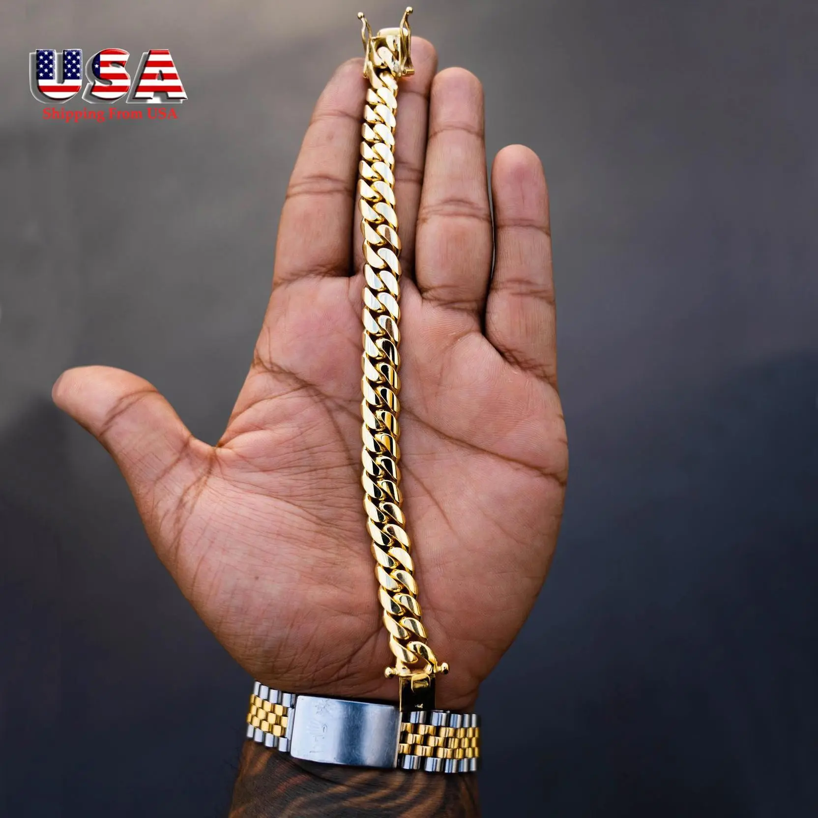 10mm 18 Karat Gold Vacuum Plated Stainless Steel Adjustable Link Miami Cuban Bracelet with Copper Deployment Clasp - Unisex Hip Hop Chicano Style, Stackable, Weighty, Daily Wear Gift Idea, Adjustable Link Bracelet