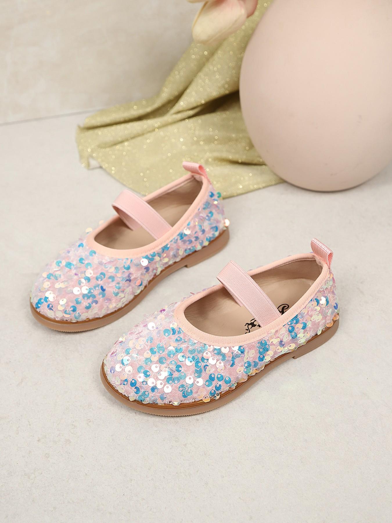 Sparkly Sequin Mary Jane Shoes for Girls, Cute PU Leather Dress Shoes, Princess Party Flats, Less Than Ankle Height, Rubber Sole