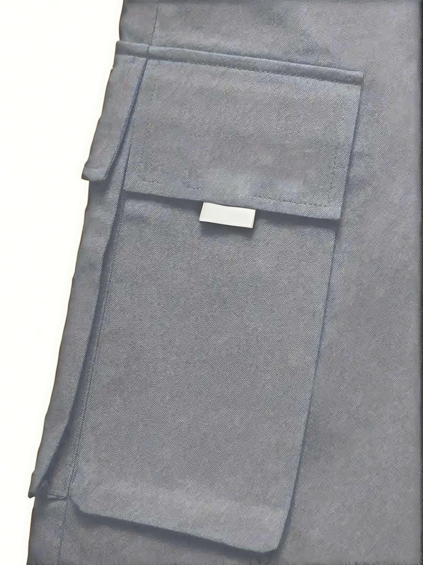 Men's Versatile Work Pants, Plain Color, Durable Utility Pants, Practical Large Pockets, Fashion Drawstring, Comfortable Fit, Stylish, All Seasons