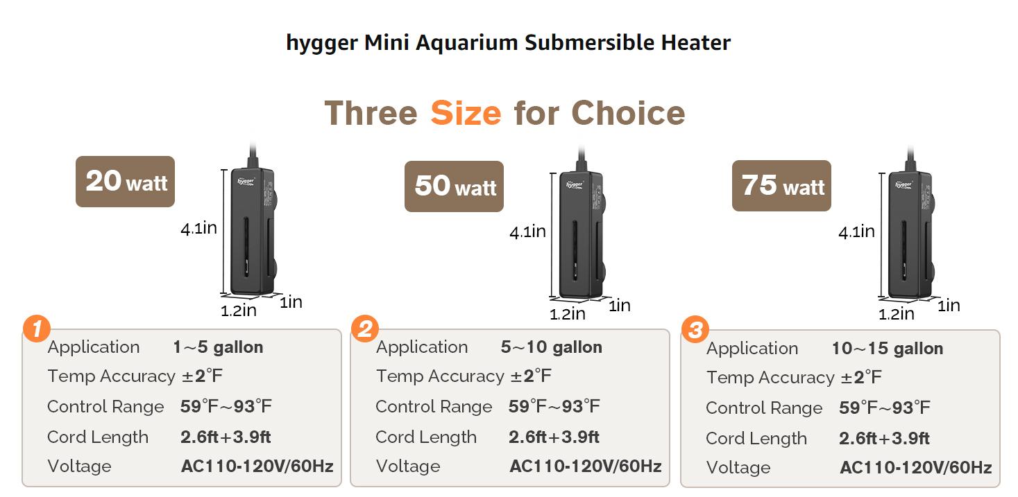 hygger Mini Fish Tank Submersible Heater 20W/75W for 1 -15Gallons Desktop Betta Aquarium Heater with Digital Display Controller Adjustable Temperature